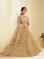 Myra Traditional Golden Heavy Embroidered Net Bridal Lehenga | Grab2Buy