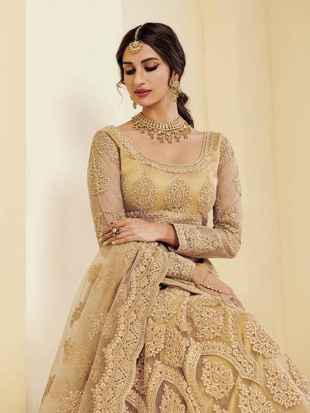 Myra Traditional Golden Heavy Embroidered Net Bridal Lehenga | Grab2Buy