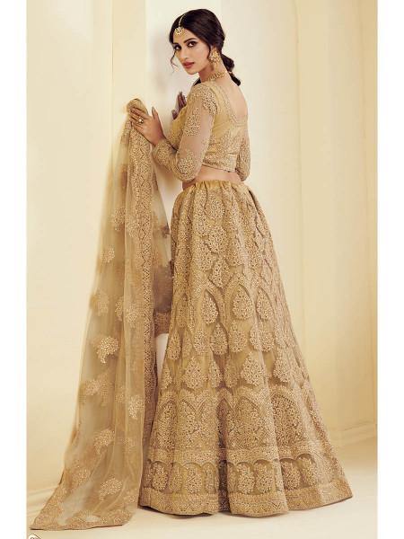 Myra Traditional Golden Heavy Embroidered Net Bridal Lehenga | Grab2Buy