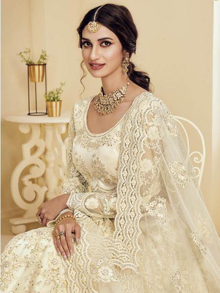 Myra Beautiful Off White Heavy Embroidered Net Bridal Lehenga | Grab2Buy
