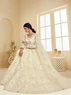 Myra Beautiful Off White Heavy Embroidered Net Bridal Lehenga | Grab2Buy