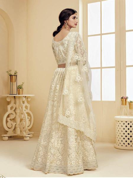 Myra Beautiful Off White Heavy Embroidered Net Bridal Lehenga | Grab2Buy
