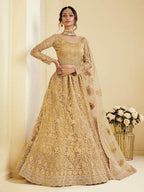 Myra Beautiful Golden Heavy Embroidered Net Bridal Lehenga | Grab2Buy