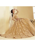 Myra Beautiful Golden Heavy Embroidered Net Bridal Lehenga | Grab2Buy