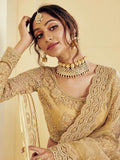 Myra Beautiful Golden Heavy Embroidered Net Bridal Lehenga | Grab2Buy