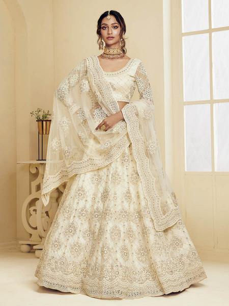 Myra Off White Heavy Embroidered Net Bridal Lehenga | Grab2Buy