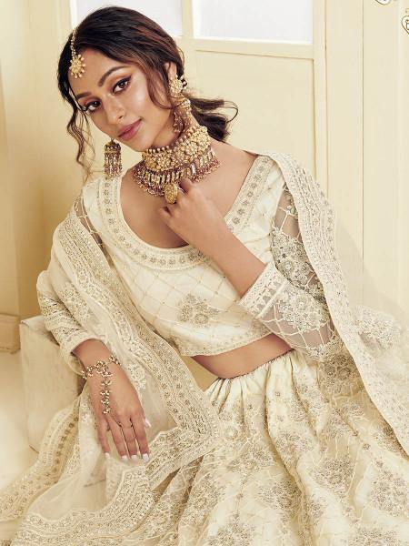 Myra Off White Heavy Embroidered Net Bridal Lehenga | Grab2Buy