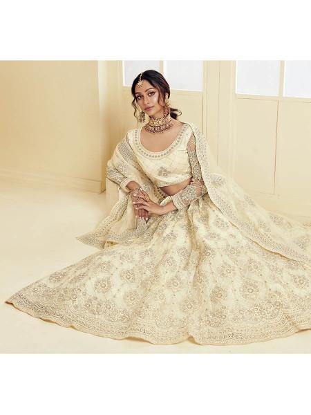 Myra Off White Heavy Embroidered Net Bridal Lehenga | Grab2Buy