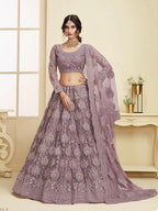 Myra Violet Heavy Embroidered Net Bridal Lehenga | Grab2Buy
