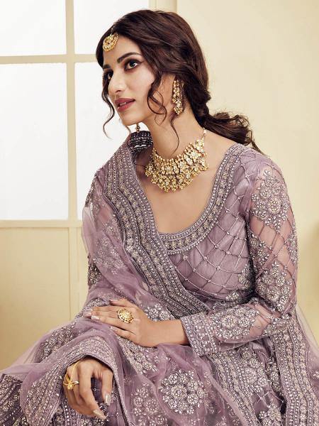 Myra Violet Heavy Embroidered Net Bridal Lehenga | Grab2Buy