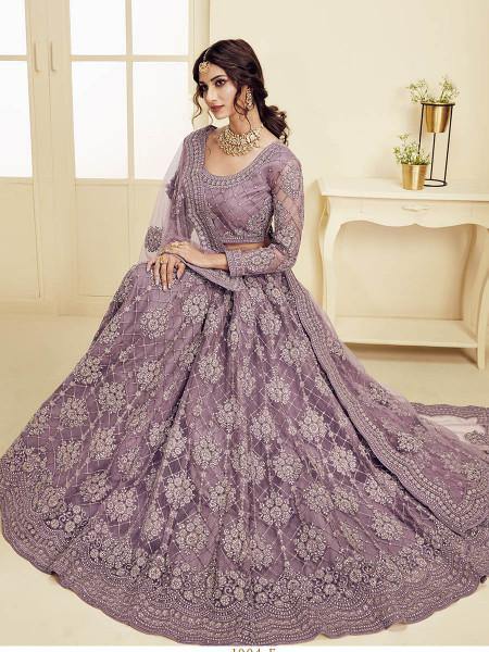 Myra Violet Heavy Embroidered Net Bridal Lehenga | Grab2Buy