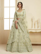 Myra Mint Green Heavy Embroidered Net Bridal Lehenga | Grab2Buy
