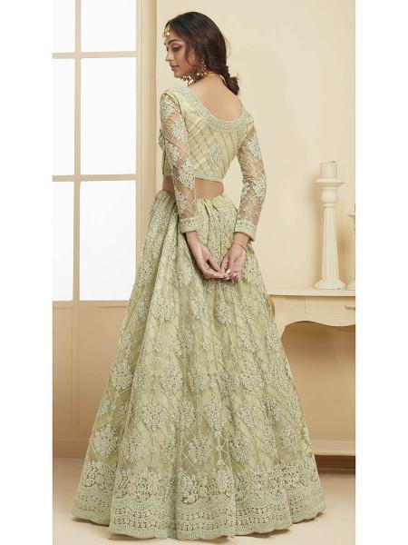 Myra Mint Green Heavy Embroidered Net Bridal Lehenga | Grab2Buy