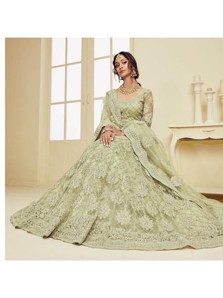 Myra Mint Green Heavy Embroidered Net Bridal Lehenga | Grab2Buy