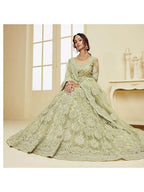 Myra Mint Green Heavy Embroidered Net Bridal Lehenga | Grab2Buy