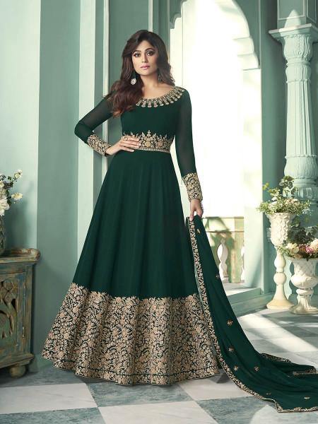 Myra Green and Gold Georgette Embroidered Anarkali Suit | Grab2Buy