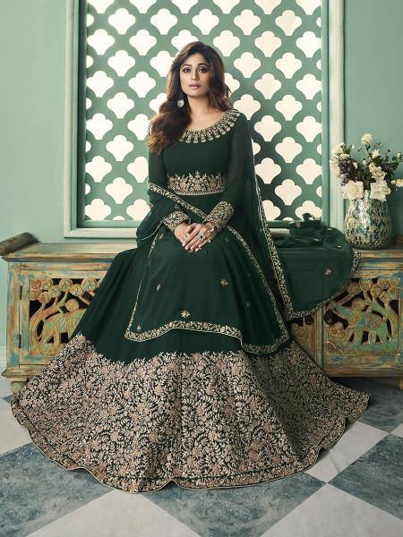 Myra Green and Gold Georgette Embroidered Anarkali Suit | Grab2Buy