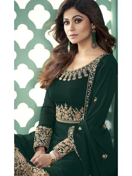 Myra Green and Gold Georgette Embroidered Anarkali Suit | Grab2Buy