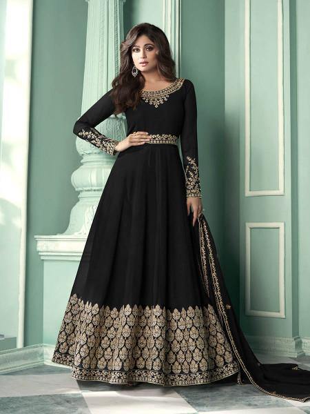 Myra Black and Gold Georgette Embroidered Anarkali Suit | Grab2Buy
