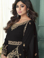 Myra Black and Gold Georgette Embroidered Anarkali Suit | Grab2Buy