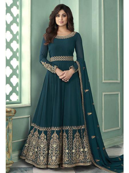 Myra Teal Georgette Embroidered Anarkali Suit | Grab2Buy