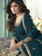Myra Teal Georgette Embroidered Anarkali Suit | Grab2Buy