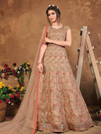 Myra Brown Butterfly Net Embroidered Anarkali Suit | Grab2Buy