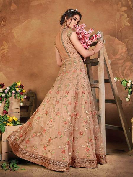 Myra Brown Butterfly Net Embroidered Anarkali Suit | Grab2Buy