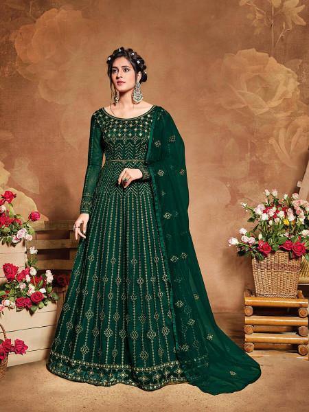 Myra Deep Green Butterfly Net Embroidered Anarkali Suit | Grab2Buy