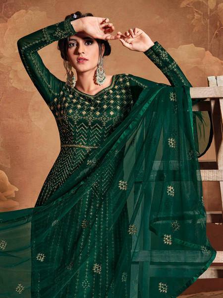 Myra Deep Green Butterfly Net Embroidered Anarkali Suit | Grab2Buy