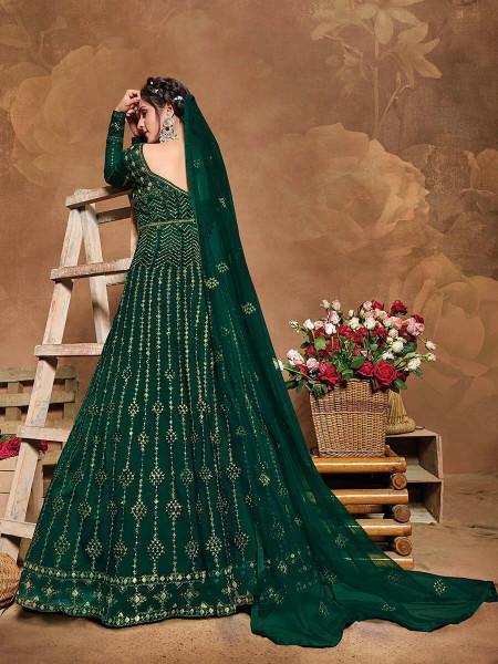 Myra Deep Green Butterfly Net Embroidered Anarkali Suit | Grab2Buy