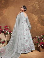 Myra Light Grey Butterfly Net Embroidered Anarkali Suit | Grab2Buy