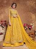 Myra Mustard Yellow Butterfly Net Embroidered Anarkali Suit | Grab2Buy