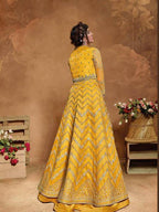 Myra Mustard Yellow Butterfly Net Embroidered Anarkali Suit | Grab2Buy