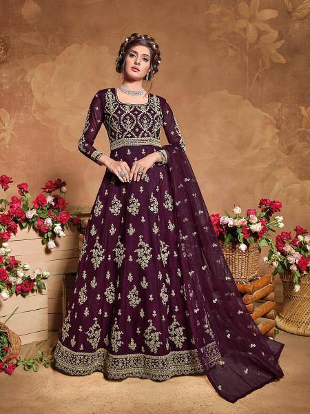 Myra Purple Butterfly Net Embroidered Anarkali Suit | Grab2Buy