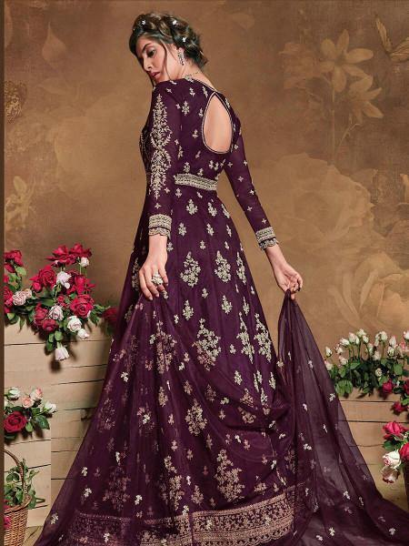 Myra Purple Butterfly Net Embroidered Anarkali Suit | Grab2Buy