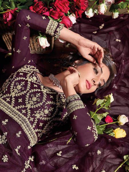 Myra Purple Butterfly Net Embroidered Anarkali Suit | Grab2Buy