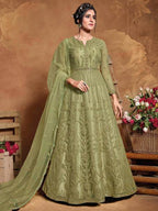 Myra Beautiful Pista Butterfly Net Embroidered Anarkali Suit | Grab2Buy