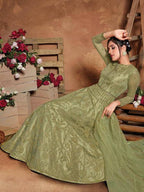 Myra Beautiful Pista Butterfly Net Embroidered Anarkali Suit | Grab2Buy