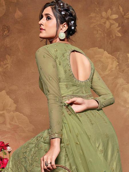 Myra Beautiful Pista Butterfly Net Embroidered Anarkali Suit | Grab2Buy