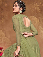 Myra Beautiful Pista Butterfly Net Embroidered Anarkali Suit | Grab2Buy