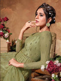 Myra Beautiful Pista Butterfly Net Embroidered Anarkali Suit | Grab2Buy