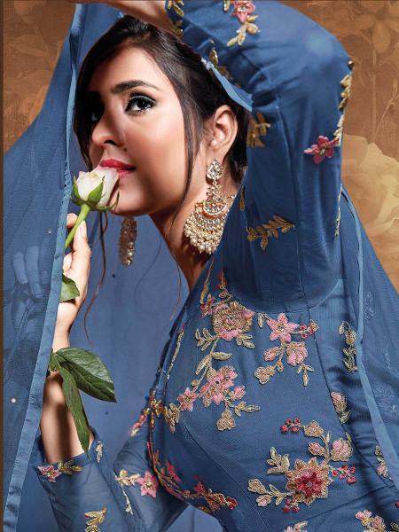 Myra Royal Blue Butterfly Net Embroidered Anarkali Suit | Grab2Buy