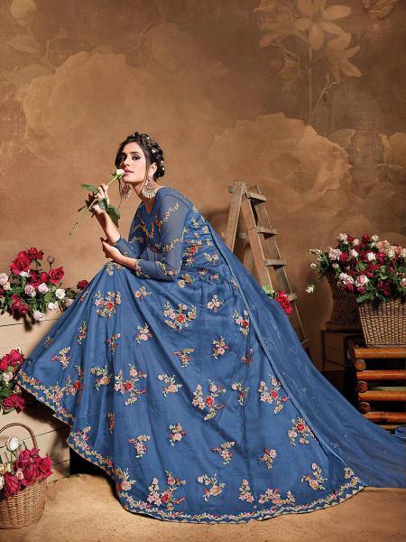Myra Royal Blue Butterfly Net Embroidered Anarkali Suit | Grab2Buy