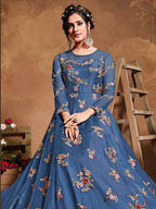 Myra Royal Blue Butterfly Net Embroidered Anarkali Suit | Grab2Buy