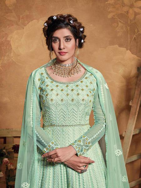 Myra Pastel Green Butterfly Net Embroidered Anarkali Suit | Grab2Buy