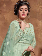 Myra Pastel Green Butterfly Net Embroidered Anarkali Suit | Grab2Buy
