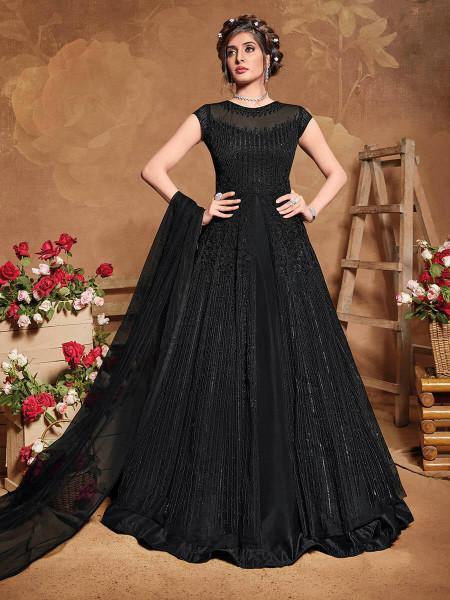 Myra Black Butterfly Net Embroidered Anarkali Suit | Grab2Buy