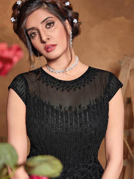 Myra Black Butterfly Net Embroidered Anarkali Suit | Grab2Buy