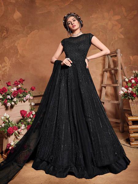 Myra Black Butterfly Net Embroidered Anarkali Suit | Grab2Buy